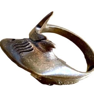 Vintage Brass Shark Ring Unisex Jewelry Ring Fish Nautical Ocean Mens Jewelry
